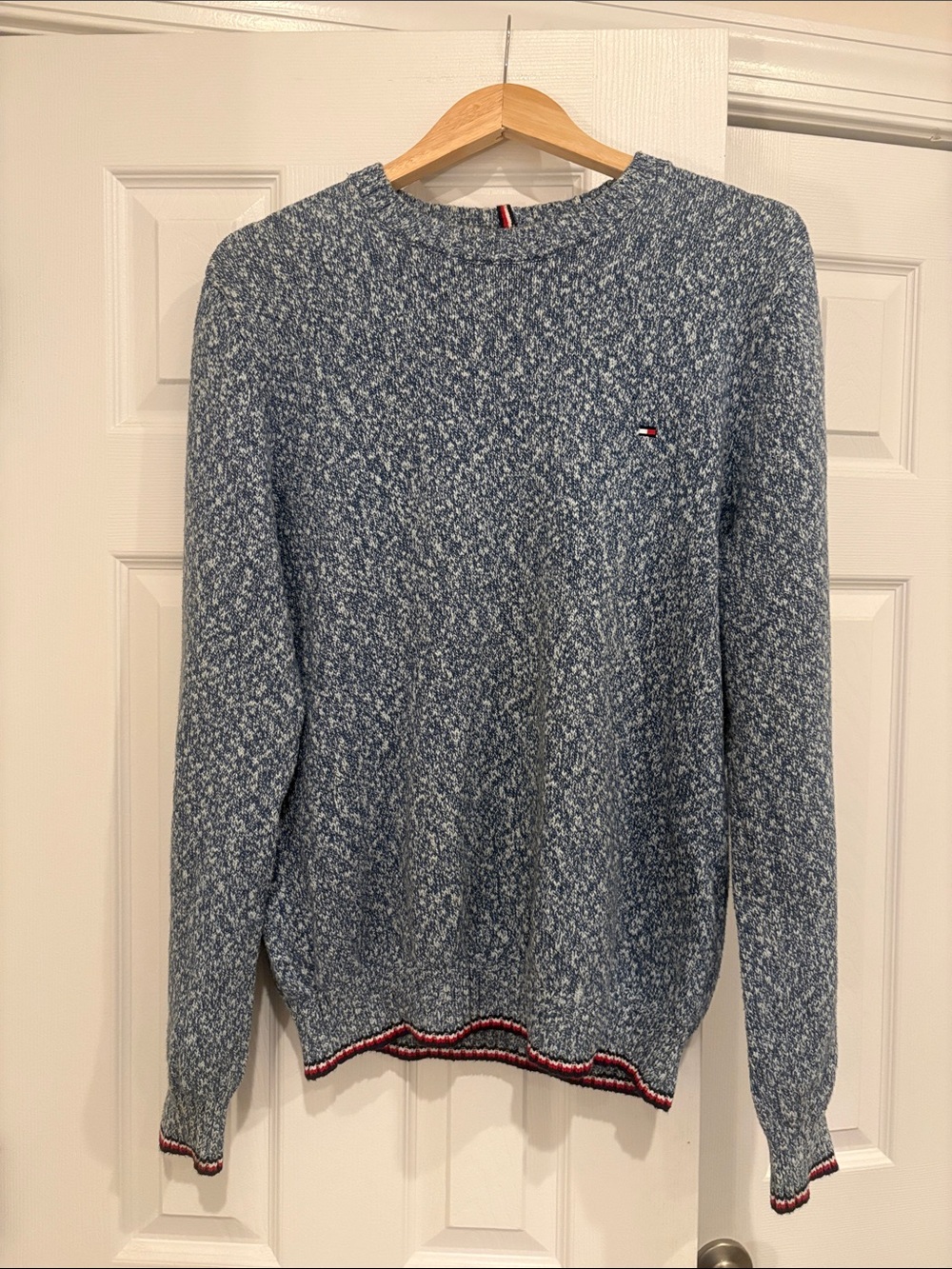 Tommy Hilfiger Blue Marled Crewneck Sweater with Signature Trim